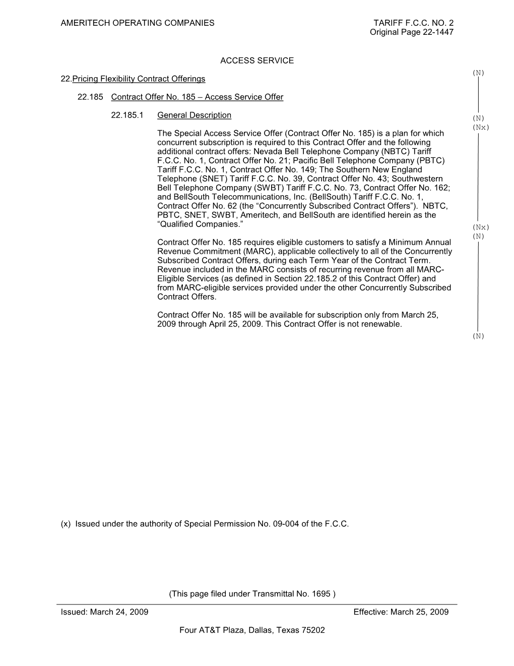 Ameritech Operating Companies Tariff Fcc No. 2