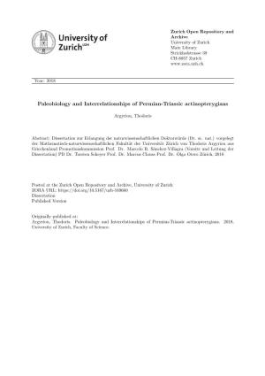 PALEOBIOLOGY and INTERRELATIONSHIPS of PERMIAN–TRIASSIC ACTINOPTERYGIANS Dissertation Zur Erlangung Der Naturwissenschaftliche