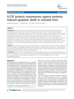 G-CSF Protects Motoneurons Against Axotomy-Induced Apoptotic Death In