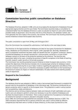 Commission Launches Public Consultation on Database Directive