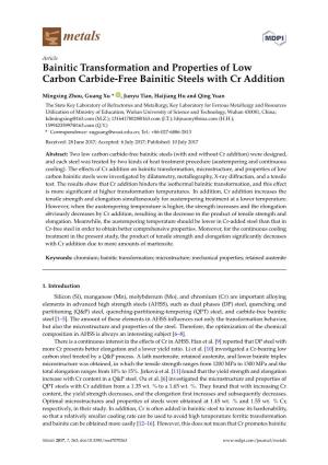 Bainitic Transformation and Properties of Low Carbon Carbide-Free Bainitic Steels with Cr Addition