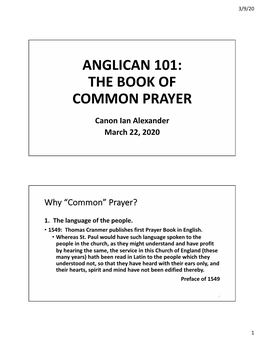 Anglican 101 BCP March 22 2020