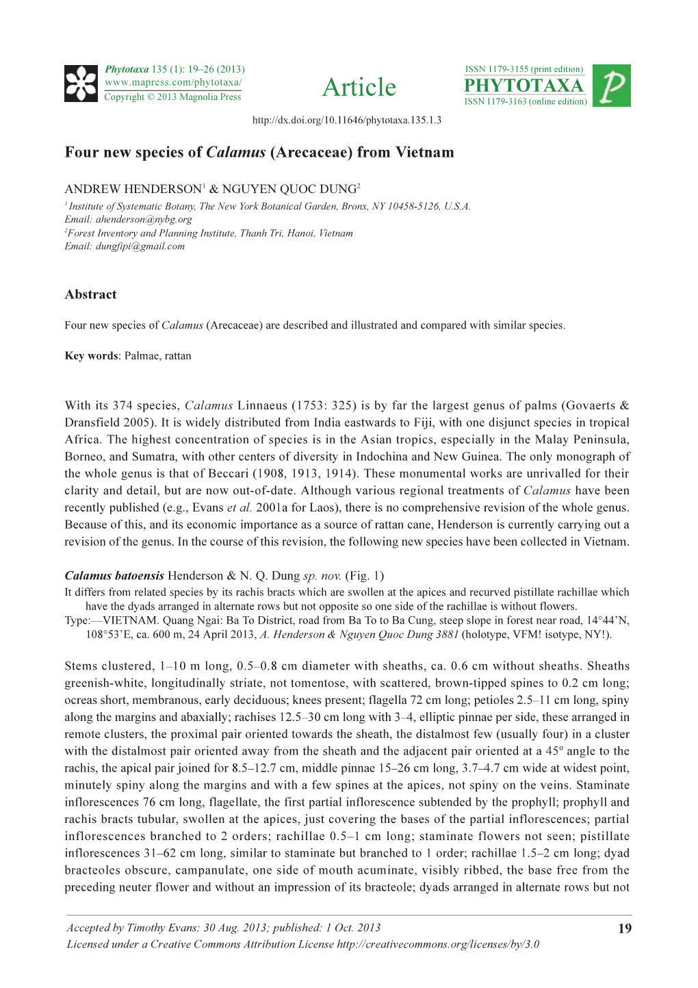 Four New Species of Calamus (Arecaceae) from Vietnam