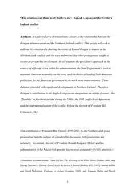 Ronald Reagan and the Northern Ireland Conflict Abstract. A