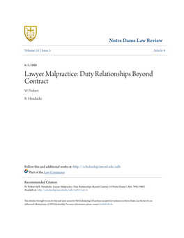 Lawyer Malpractice: Duty Relationships Beyond Contract W