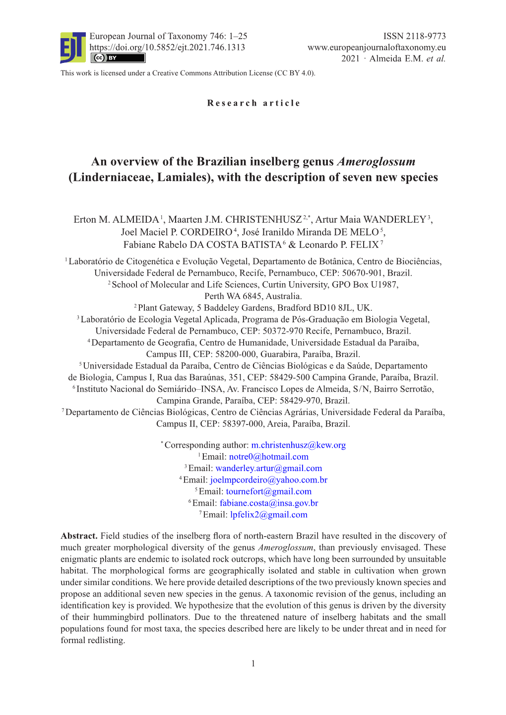 An Overview of the Brazilian Inselberg Genus Ameroglossum (Linderniaceae, Lamiales), with the Description of Seven New Species