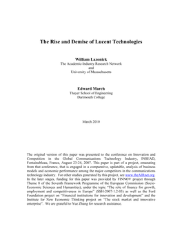 The Rise and Fall of Lucent Technologies