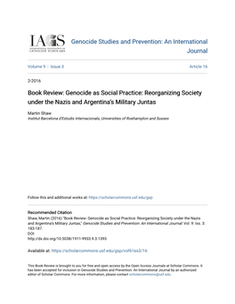 Book Review: Genocide As Social Practice: Reorganizing Society Under the Nazis and Argentina’S Military Juntas