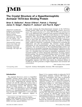 The Crystal Structure of a Hyperthermophilic Archaeal TATA-Box Binding Protein Brian S