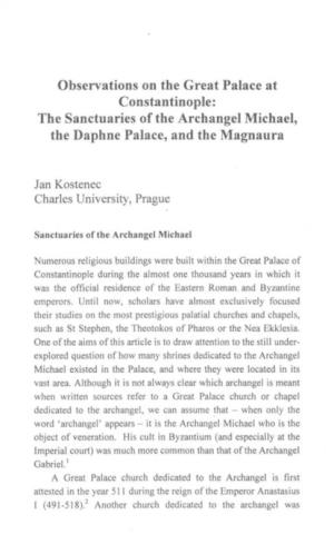 Observations on the Great Palace at Constantinople: the Sanctuaries of the Archangel Michael, the Daphne Palace, and the Magnaura