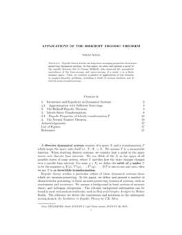 Applications of the Birkhoff Ergodic Theorem