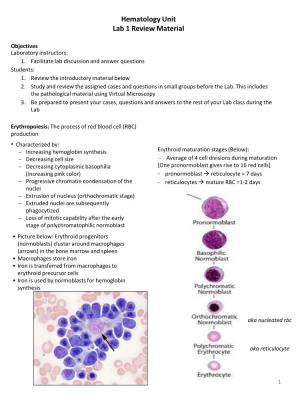 Hematology Unit Lab 1 Review Material