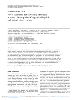 Novel Treatments for Expressive Aprosodia: a Phase I Investigation of Cognitive Linguistic and Imitative Interventions