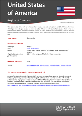 United States of America Region of Americas Updated: February 2017