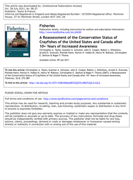 A Reassessment of the Conservation Status of Crayfishes of the United States and Canada After 10+ Years of Increased Awareness Christopher A