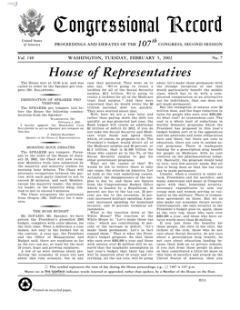 Congressional Record United States Th of America PROCEEDINGS and DEBATES of the 107 CONGRESS, SECOND SESSION