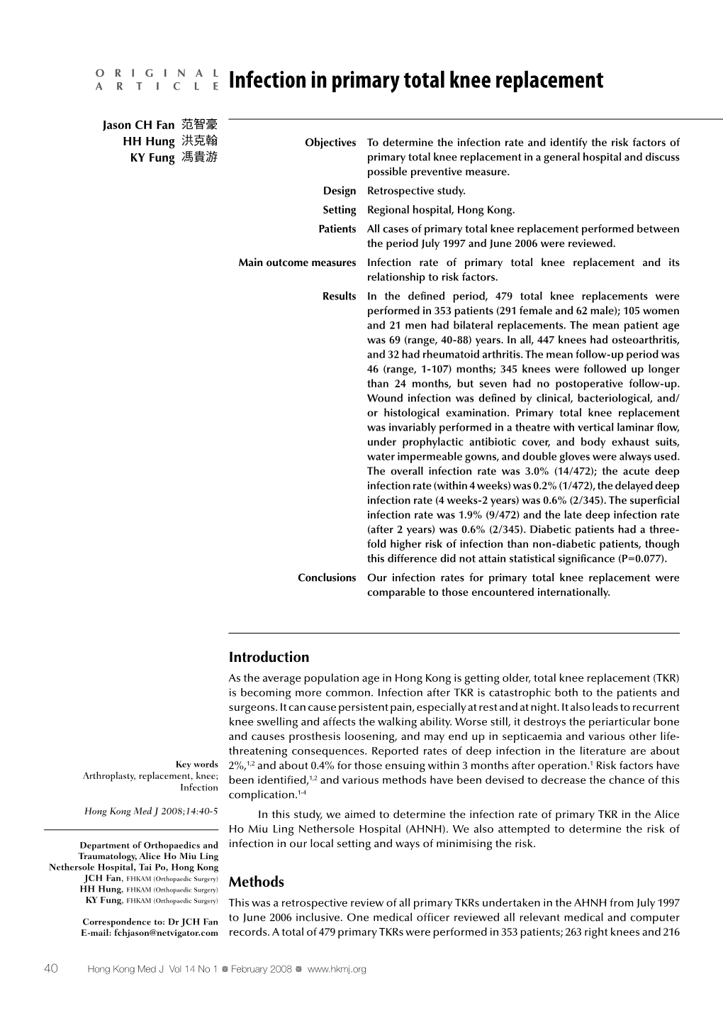 Infection in Primary Total Knee Replacement