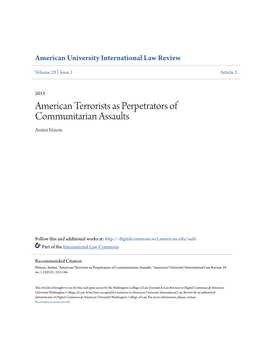 American Terrorists As Perpetrators of Communitarian Assaults Amitai Etzioni