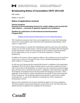 Broadcasting Notice of Consultation CRTC 2013-325