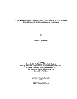 Elements and Stable Isotopes As Tracers for Sleeper Shark Biology and the Iceland Marine Food Web