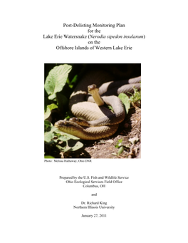 Post-Delisting Monitoring Plan for the Lake Erie Watersnake (Nerodia Sipedon Insularum) on the Offshore Islands of Western Lake Erie