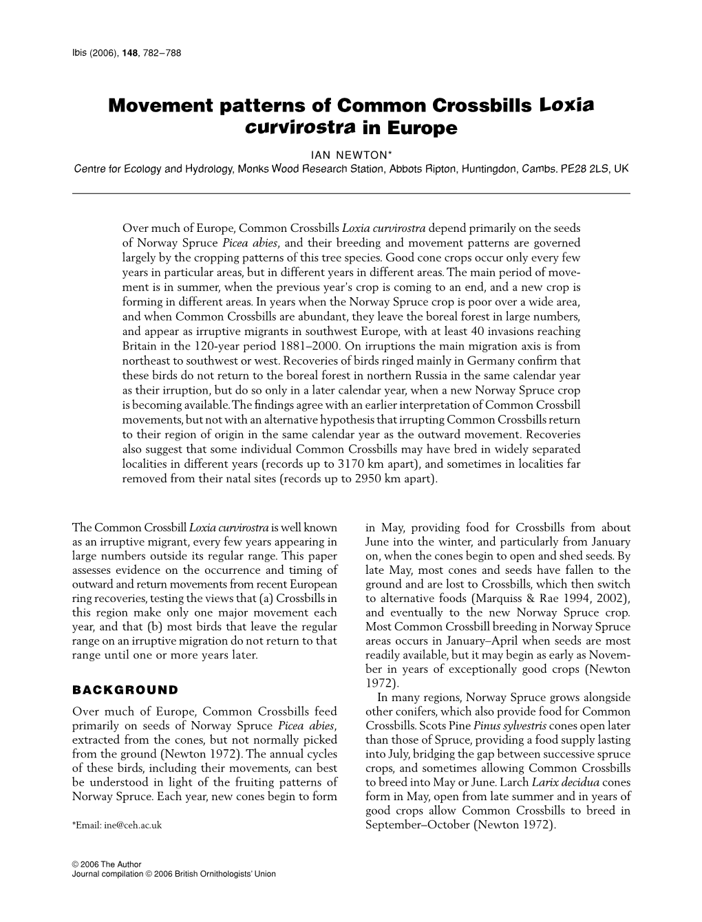 Movement Patterns of Common Crossbills Loxia Curvirostra in Europe