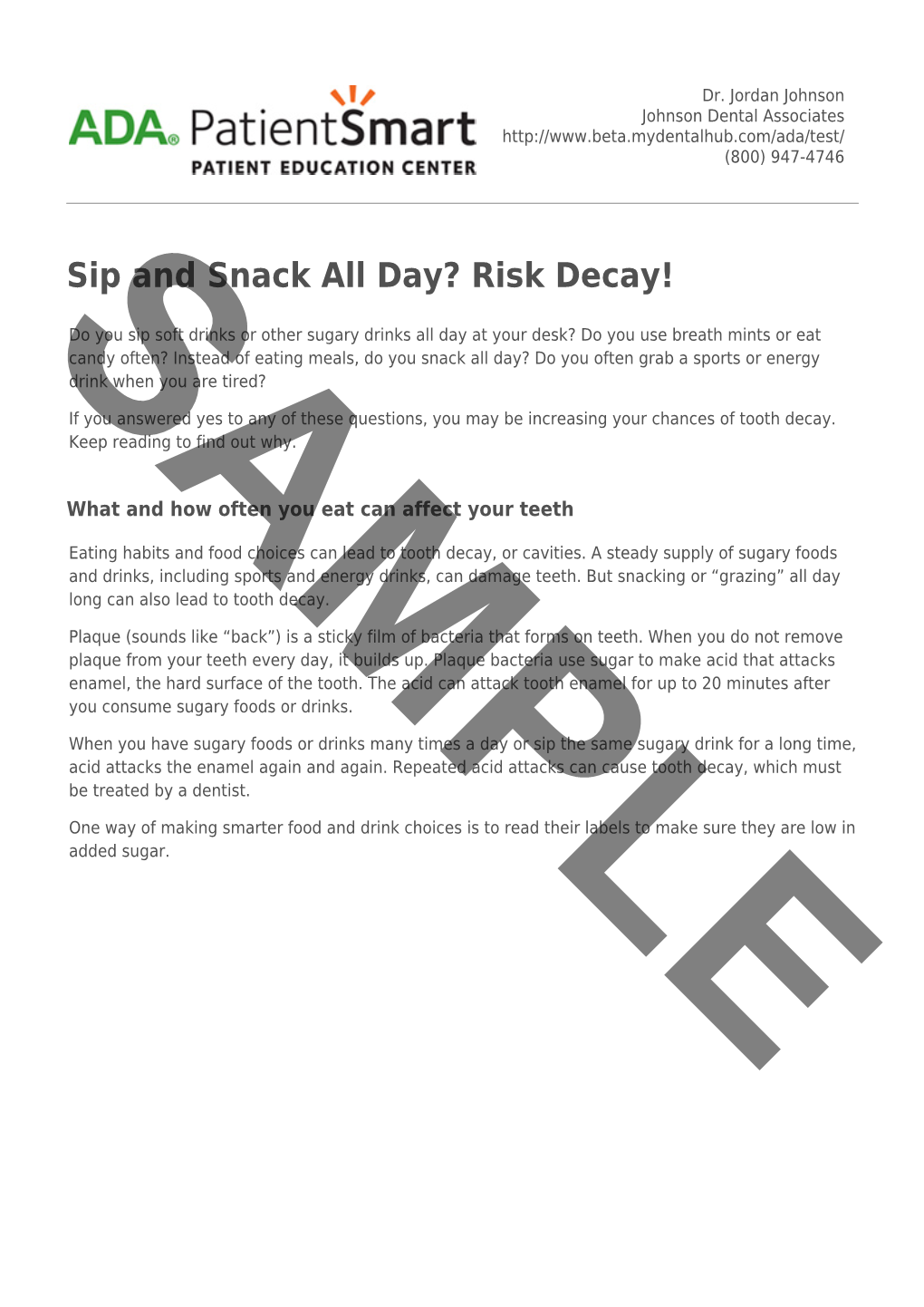 ADA Patient Smart | Snack and Sip All Day? Risk Decay!