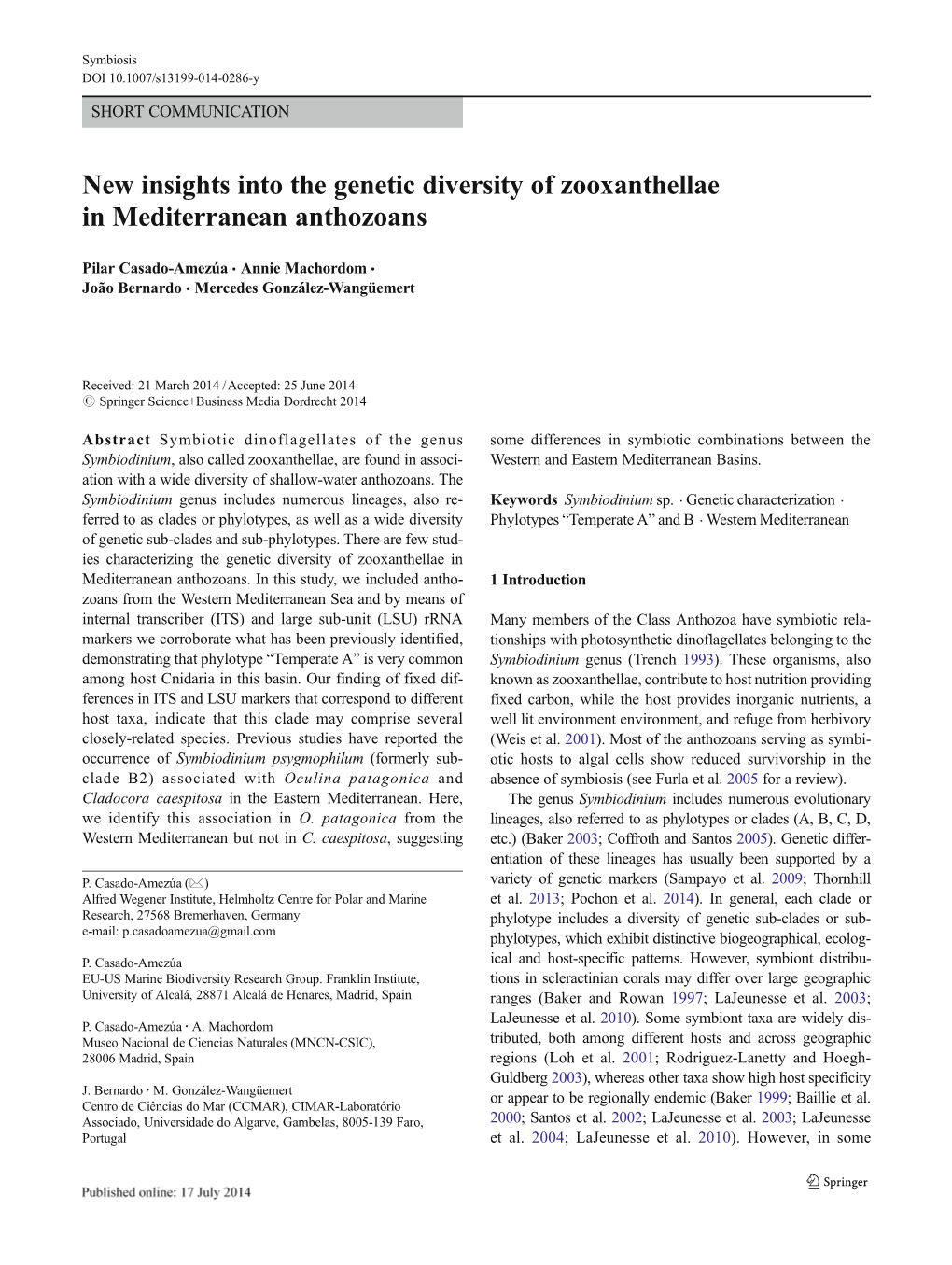 New Insights Into the Genetic Diversity of Zooxanthellae in Mediterranean Anthozoans