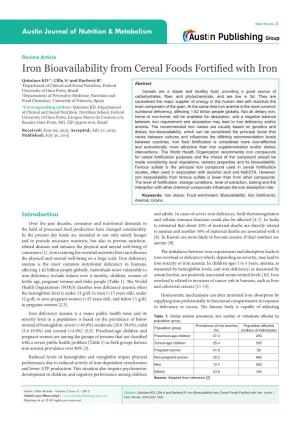 Iron Bioavailability from Cereal Foods Fortified with Iron