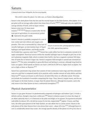 Saturn a Featured Article from Wikipedia, the Free Encyclopedia