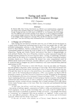Turing and ACE Lessons from a 1946 Computer Design B.E