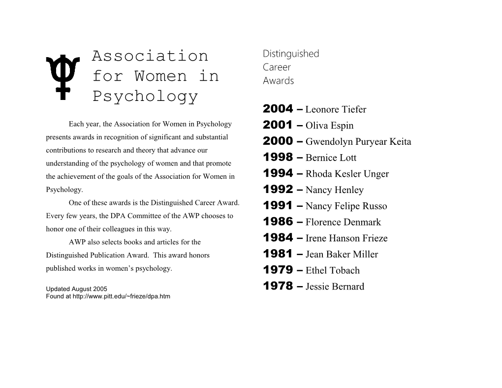 Association For Women In Psychology