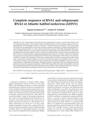 Complete Sequence of RNA1 and Subgenomic RNA3 of Atlantic Halibut Nodavirus (AHNV)