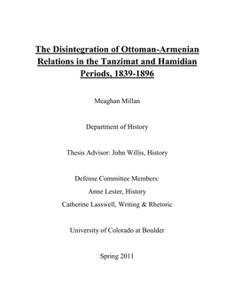 The Disintegration of Ottoman-Armenian Relations in the Tanzimat and Hamidian Periods, 1839-1896