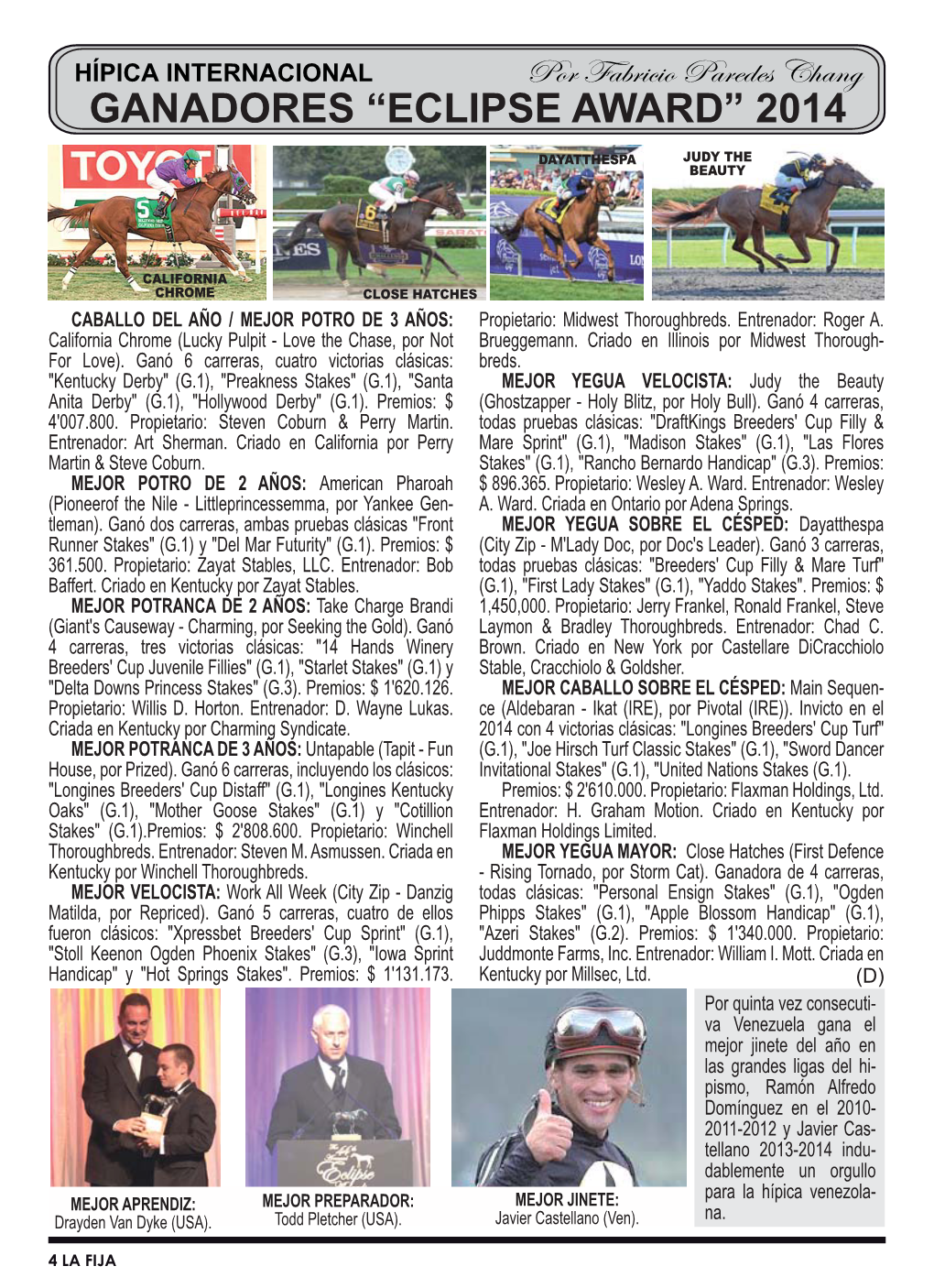 Ganadores “Eclipse Award” 2014