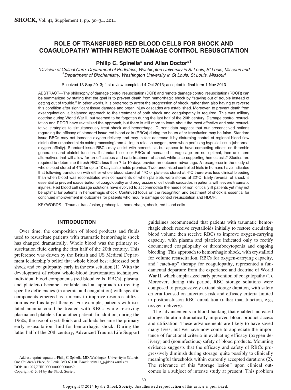 Role of Transfused Red Blood Cells for Shock and Coagulopathy Within Remote Damage Control Resuscitation