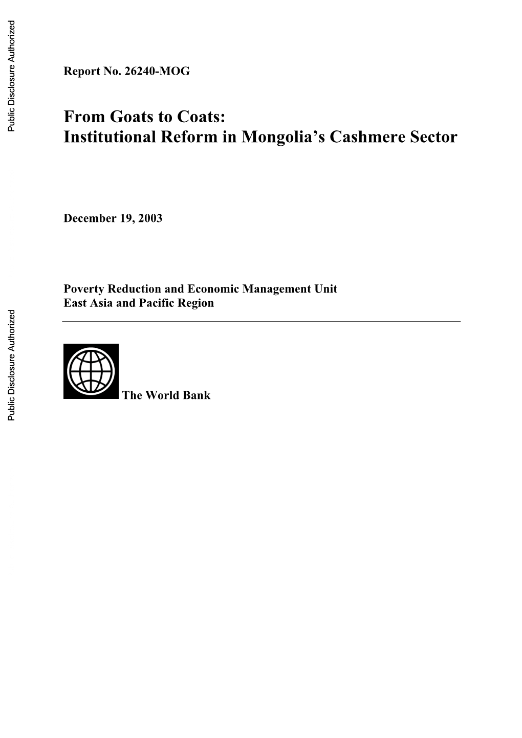 Institutional Reform in Mongolia's Cashmere Sector