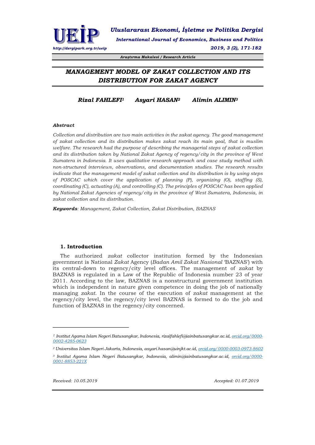 Management Model of Zakat Collection and Its Distribution for Zakat Agency