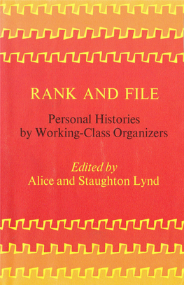 RANK and FILE Personal Histories by Working-Class Organizers