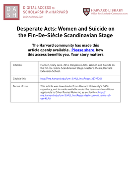 Women and Suicide on the Fin-De-Siècle Scandinavian Stage