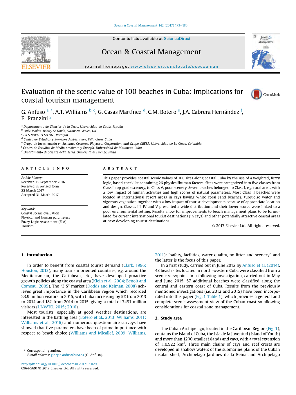 Evaluation of the Scenic Value of 100 Beaches in Cuba: Implications for Coastal Tourism Management