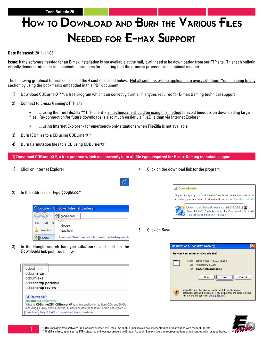 How to Download and Burn the Various Files Needed for E-Max Support