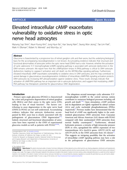 Elevated Intracellular Camp Exacerbates Vulnerability to Oxidative Stress in Optic Nerve Head Astrocytes