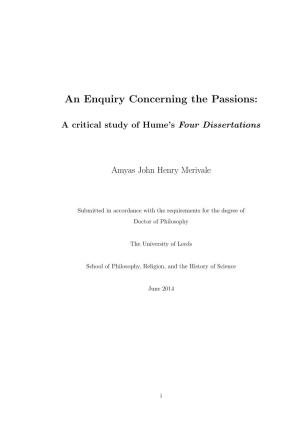 An Enquiry Concerning the Passions: a Critical Study of Hume's Four