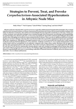 Associated Hyperkeratosis in Athymic Nude Mice