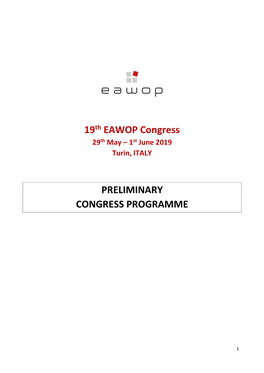 19Th EAWOP Congress 29Th May – 1St June 2019 Turin, ITALY