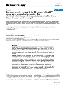 Dominant Negative Mutant Cyclin T1 Proteins Inhibit HIV Transcription By
