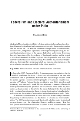 Federalism and Electoral Authoritarianism Under Putin