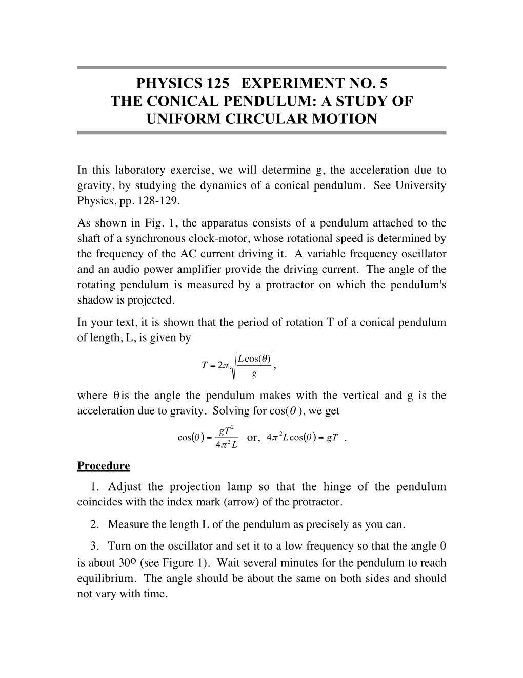 5 the Conical Pendulum, Uniform Circular Motion