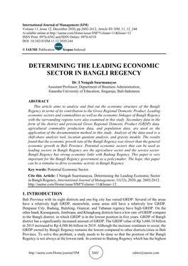 Determining the Leading Economic Sector in Bangli Regency